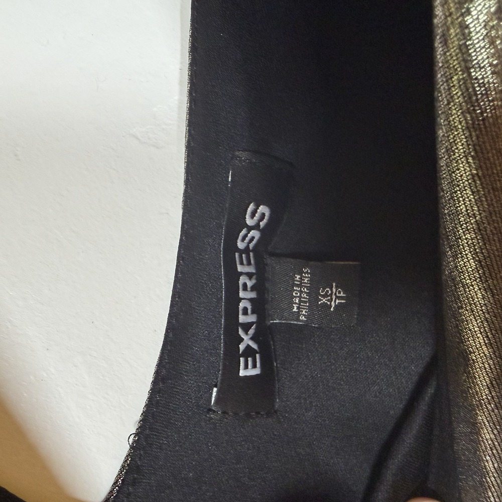 Express Top Womens XSmall Gold Metallic Longsleeve Bodysuit Drapey Festive Bold‎ - Picture 5 of 7